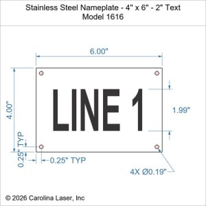 Stainless Steel Nameplate - 4" x 6" - 2" Text
