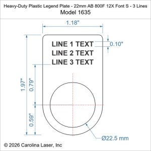 Heavy-Duty Plastic Legend Plate - 22mm AB 800F 12X Font S - 3 Lines