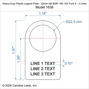 Heavy-Duty Plastic Legend Plate - 22mm AB 800F-180 12X Font S - 3 Lines