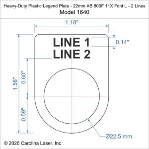 Heavy-Duty Plastic Legend Plate - 22mm AB 800F 11X Font L - 2 Lines