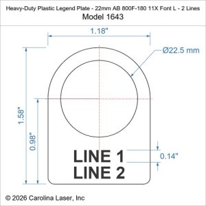 Heavy-Duty Plastic Legend Plate - 22mm AB 800F-180 11X Font L - 2 Lines