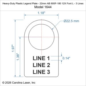 Heavy-Duty Plastic Legend Plate - 22mm AB 800F-180 12X Font L - 3 Lines