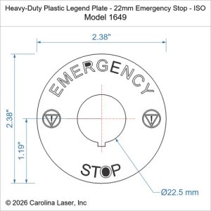 Heavy-Duty Plastic Legend Plate - 22mm Emergency Stop - ISO