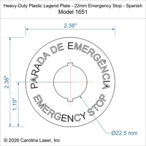 Heavy-Duty Plastic Legend Plate - 22mm Emergency Stop - Spanish