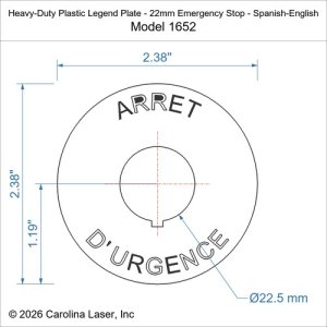 Heavy-Duty Plastic Legend Plate - 22mm Emergency Stop - Spanish-English