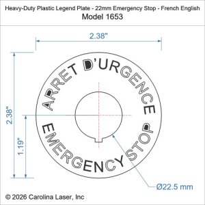 Heavy-Duty Plastic Legend Plate - 22mm Emergency Stop - French English