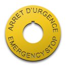 Heavy-Duty Plastic Legend Plate - 22mm Emergency Stop - French English