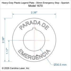 Heavy-Duty Plastic Legend Plate - 30mm Emergency Stop - Spanish