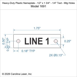 Heavy-Duty Plastic Nameplate - 1/2" x 1 3/4" - 1/4" Text - Mtg Holes