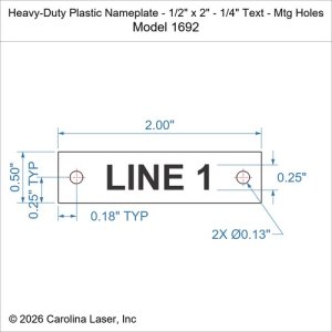 Heavy-Duty Plastic Nameplate - 1/2" x 2" - 1/4" Text - Mtg Holes