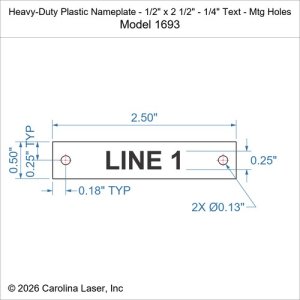 Heavy-Duty Plastic Nameplate - 1/2" x 2 1/2" - 1/4" Text - Mtg Holes