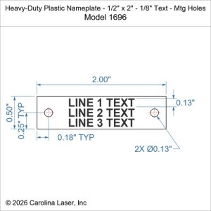Heavy-Duty Plastic Nameplate - 1/2" x 2" - 1/8" Text - Mtg Holes