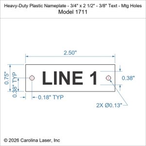 Heavy-Duty Plastic Nameplate - 3/4" x 2 1/2" - 3/8" Text - Mtg Holes