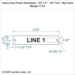 Heavy-Duty Plastic Nameplate - 3/4" x 4" - 3/8" Text - Mtg Holes