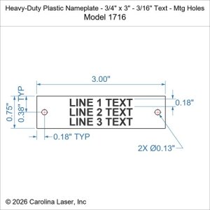 Heavy-Duty Plastic Nameplate - 3/4" x 3" - 3/16" Text - Mtg Holes