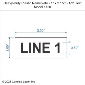 Heavy-Duty Plastic Nameplate - 1" x 2 1/2" - 1/2" Text