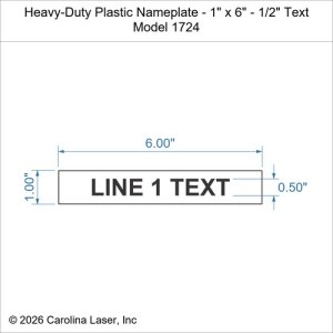 Heavy-Duty Plastic Nameplate - 1" x 6" - 1/2" Text