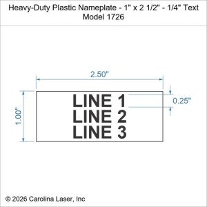 Heavy-Duty Plastic Nameplate - 1" x 2 1/2" - 1/4" Text
