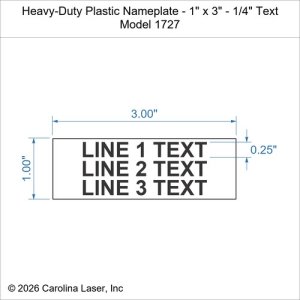 Heavy-Duty Plastic Nameplate - 1" x 3" - 1/4" Text