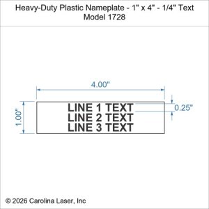 Heavy-Duty Plastic Nameplate - 1" x 4" - 1/4" Text