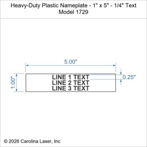 Heavy-Duty Plastic Nameplate - 1" x 5" - 1/4" Text