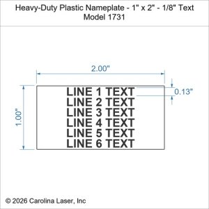 Heavy-Duty Plastic Nameplate - 1" x 2" - 1/8" Text