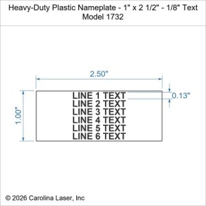 Heavy-Duty Plastic Nameplate - 1" x 2 1/2" - 1/8" Text