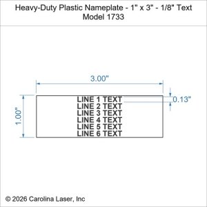Heavy-Duty Plastic Nameplate - 1" x 3" - 1/8" Text