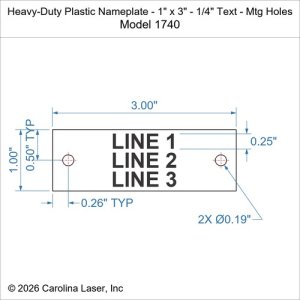 Heavy-Duty Plastic Nameplate - 1" x 3" - 1/4" Text - Mtg Holes