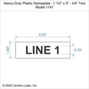 Heavy-Duty Plastic Nameplate - 1 1/2" x 5" - 3/4" Text
