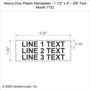 Heavy-Duty Plastic Nameplate - 1 1/2" x 4" - 3/8" Text