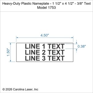 Heavy-Duty Plastic Nameplate - 1 1/2" x 4 1/2" - 3/8" Text