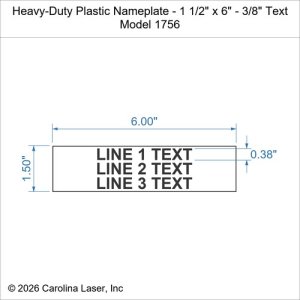 Heavy-Duty Plastic Nameplate - 1 1/2" x 6" - 3/8" Text