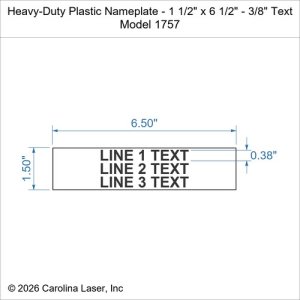 Heavy-Duty Plastic Nameplate - 1 1/2" x 6 1/2" - 3/8" Text