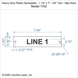 Heavy-Duty Plastic Nameplate - 1 1/2" x 7" - 3/4" Text - Mtg Holes