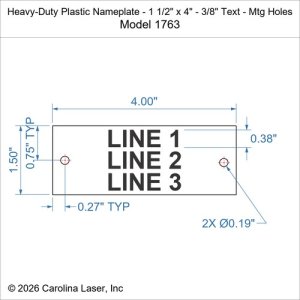 Heavy-Duty Plastic Nameplate - 1 1/2" x 4" - 3/8" Text - Mtg Holes