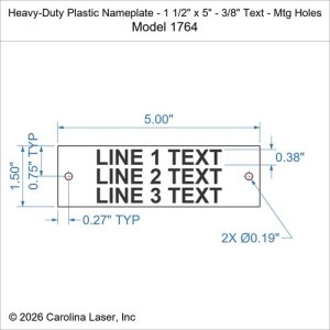 Heavy-Duty Plastic Nameplate - 1 1/2" x 5" - 3/8" Text - Mtg Holes