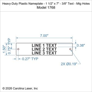 Heavy-Duty Plastic Nameplate - 1 1/2" x 7" - 3/8" Text - Mtg Holes