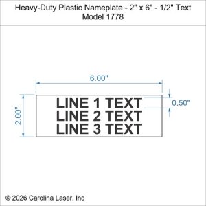 Heavy-Duty Plastic Nameplate - 2" x 6" - 1/2" Text