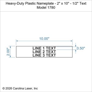 Heavy-Duty Plastic Nameplate - 2" x 10" - 1/2" Text