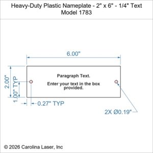 Heavy-Duty Plastic Nameplate - 2" x 6" - 1/4" Text