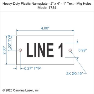 Heavy-Duty Plastic Nameplate - 2" x 4" - 1" Text - Mtg Holes