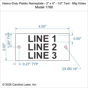 Heavy-Duty Plastic Nameplate - 2" x 4" - 1/2" Text - Mtg Holes