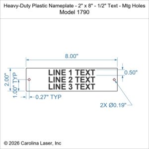 Heavy-Duty Plastic Nameplate - 2" x 8" - 1/2" Text - Mtg Holes