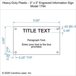 Heavy-Duty Plastic - 3" x 5" Engraved Information Sign