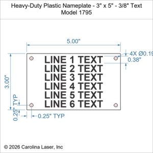 Heavy-Duty Plastic Nameplate - 3" x 5" - 3/8" Text