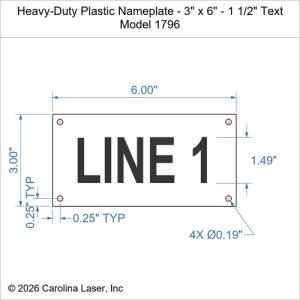 Heavy-Duty Plastic Nameplate - 3" x 6" - 1 1/2" Text