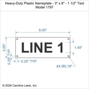 Heavy-Duty Plastic Nameplate - 3" x 8" - 1 1/2" Text