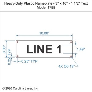 Heavy-Duty Plastic Nameplate - 3" x 10" - 1 1/2" Text