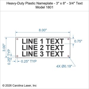 Heavy-Duty Plastic Nameplate - 3" x 8" - 3/4" Text